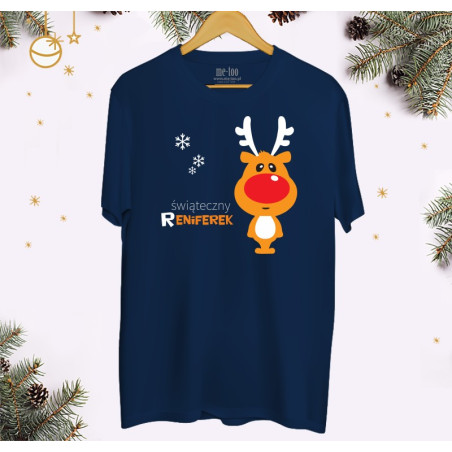 Męska koszulka z nadrukiem Świąteczny reniferek