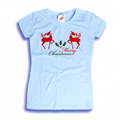 Damska koszulka z nadrukiem Merry Christmas - renifery